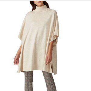 GREAT JONES | Cream Overlay Turtleneck Poncho Sweater Size Extra Small